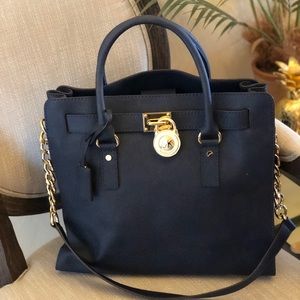 Michael Kors large Hamilton Satchel in Navy.